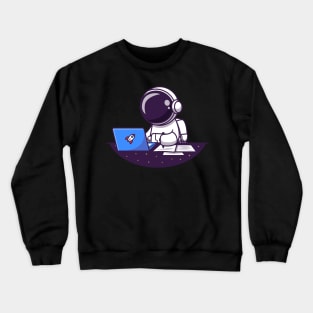 Astronaut Working On Laptop And Writing Cartoon Crewneck Sweatshirt